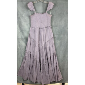 Listicle Lilac Smocked Tiered Midi Dress Womens Small Textured Cotton Boho